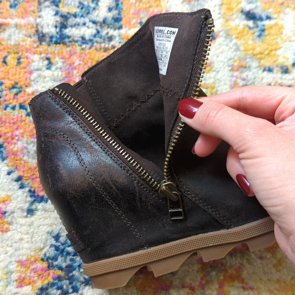Sorel Joan Of Arctic Suede Leather Platform Wedge II Zip Ankle Booties Brown 7.5 - Picture 10 of 14